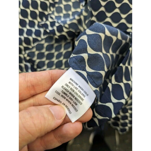 Charter Club Women's Button Down Top Roll Tab Navy Blue Gold Button Blouse 3X - Picture 8 of 10